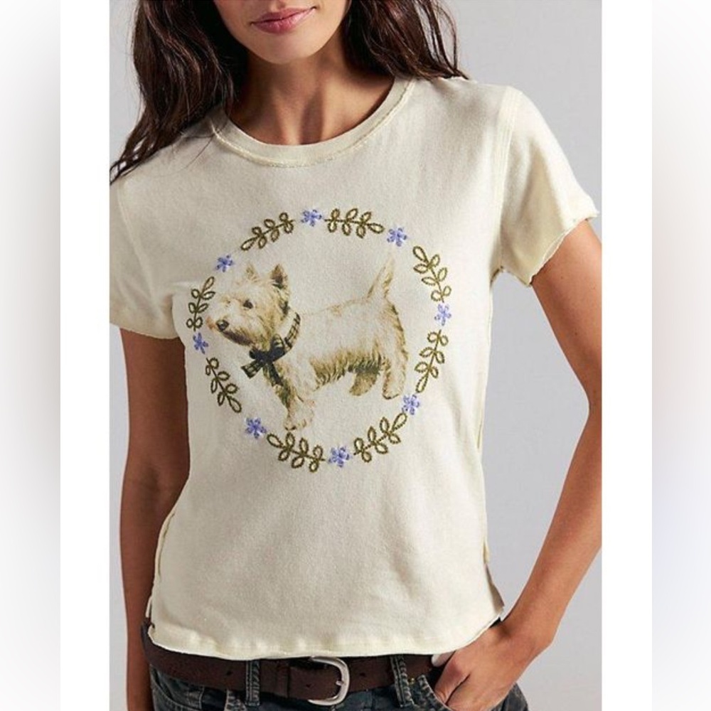 Free people fur friends Scottie dog graphic tee short sleeve top NWT